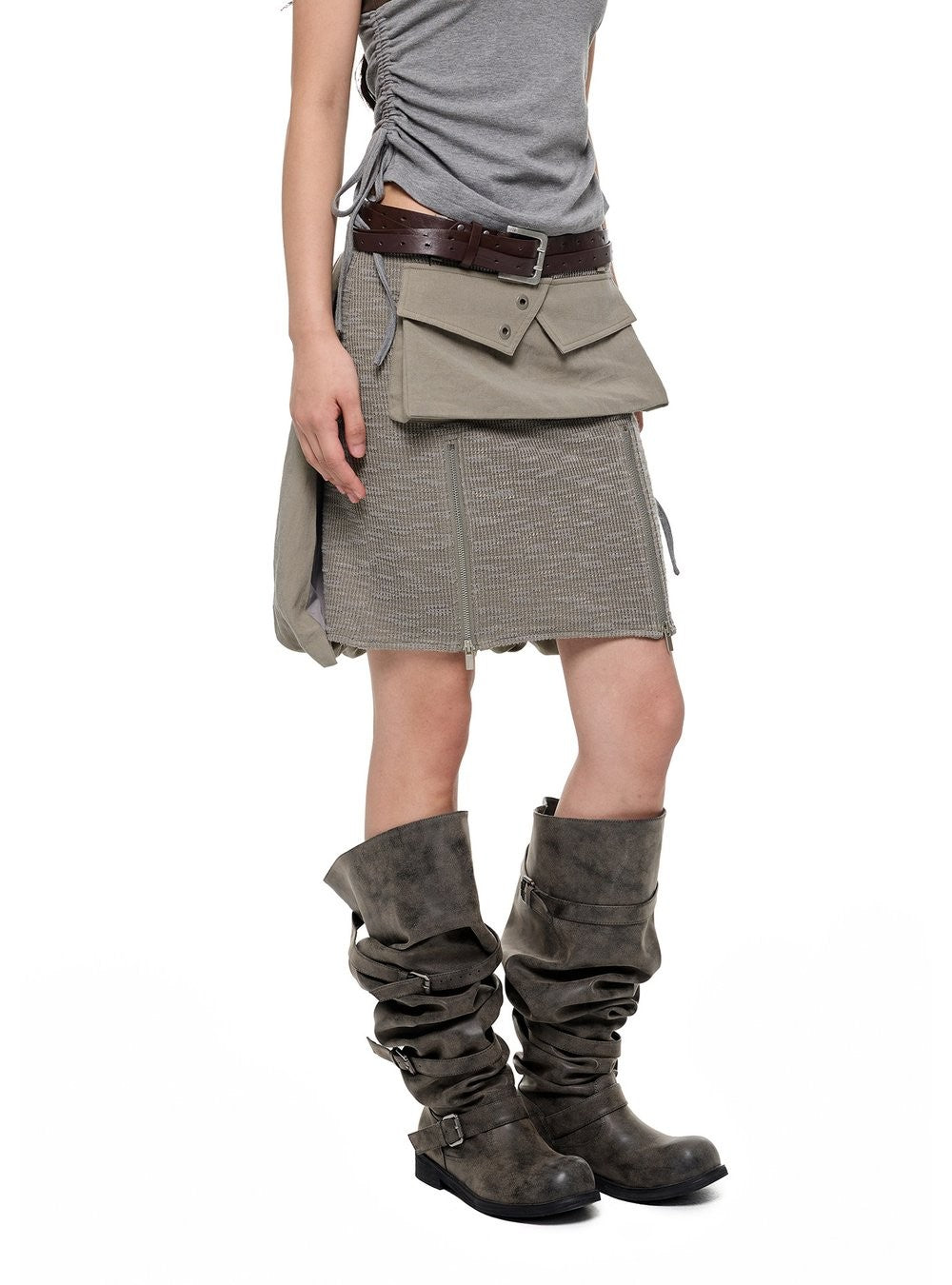 Utility Patchwork Knit Skirt