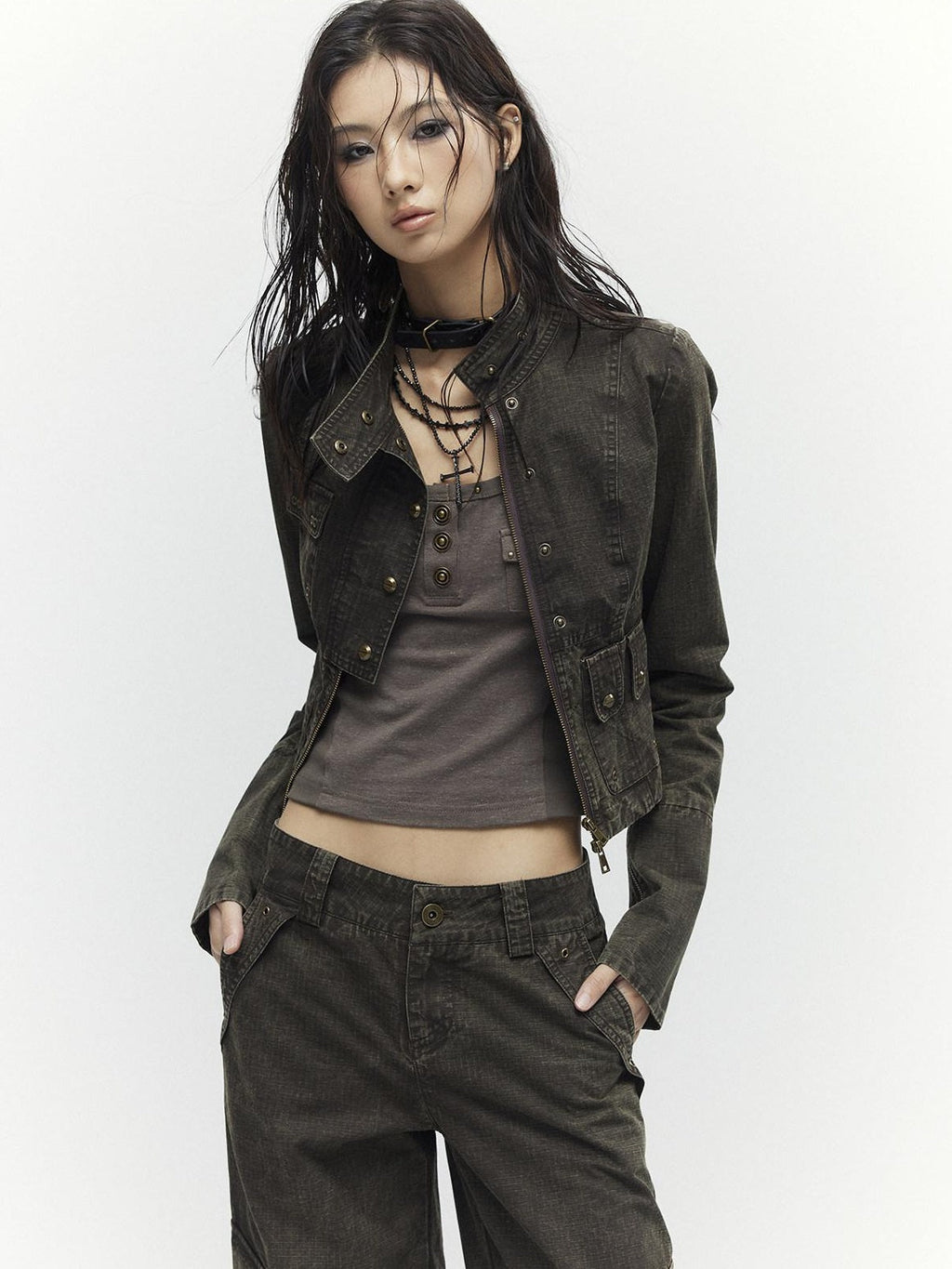 High Waist 100 Percent Cotton Vintage Slim Fit Women Coffee Brown Straight Pants