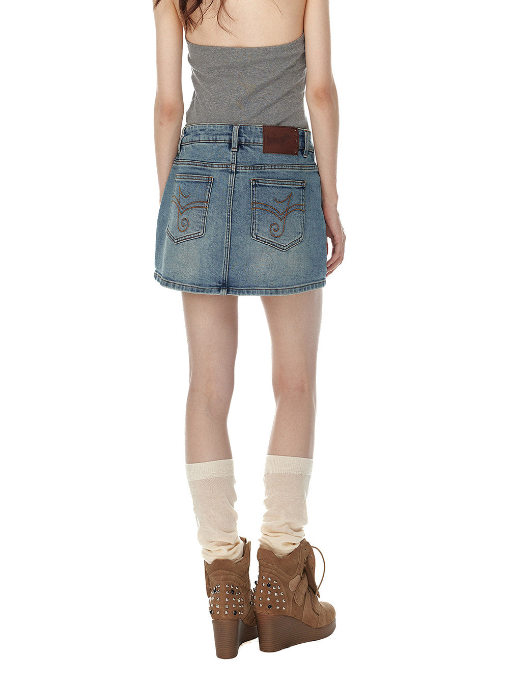 Floral Orbit Denim Mini Skirt
