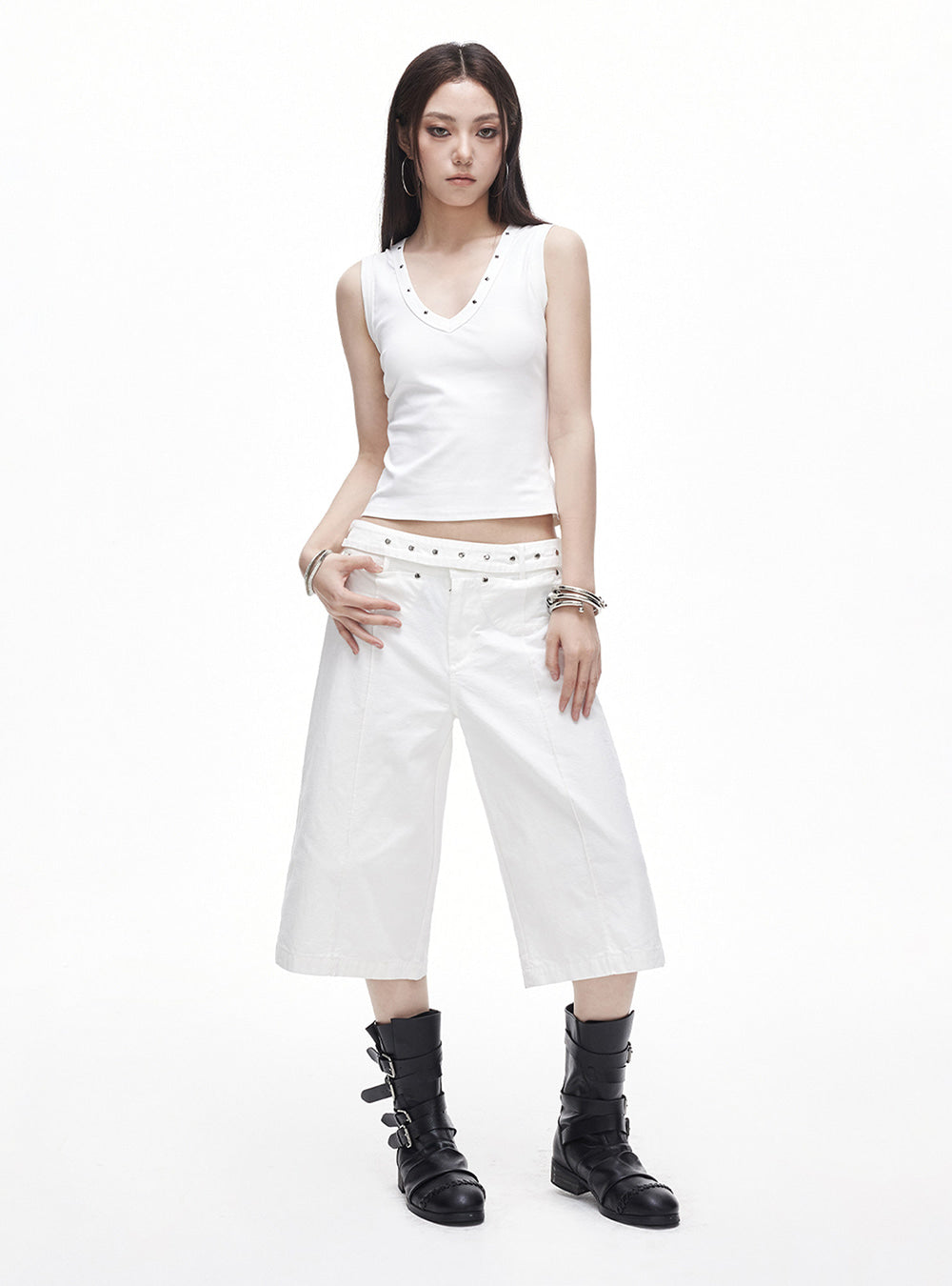 Stud Waist Bermuda Pants (2color)