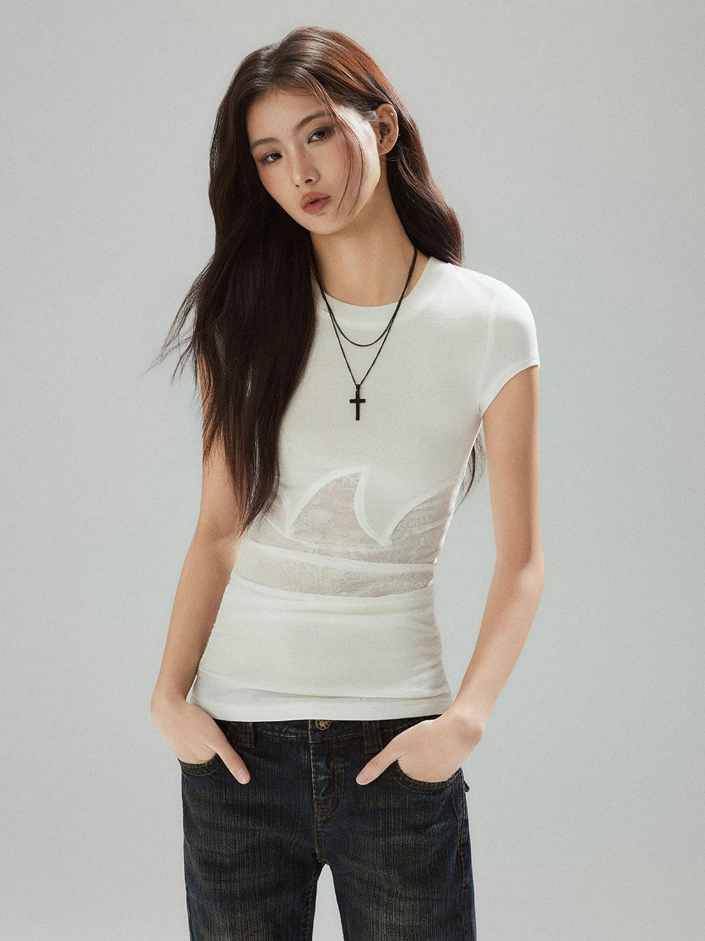 Lyocell Slim Street Patchwork For Women Round Neck Short Sleeve T-Shirts