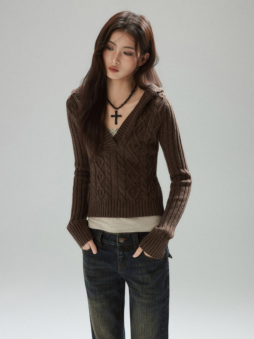 Wool Blend V-neck Slim Pullover Two Piece Cami Set Casual Sweaters