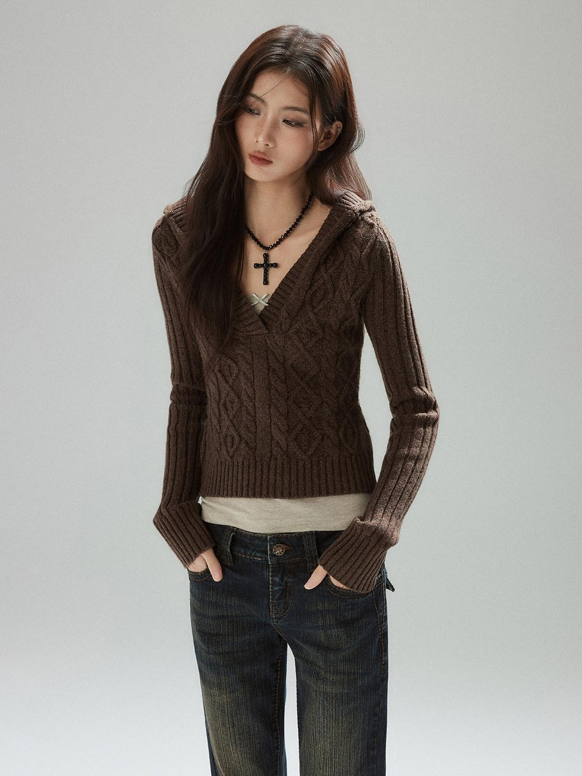 Wool Blend V-neck Slim Pullover Two Piece Cami Set Casual Sweaters