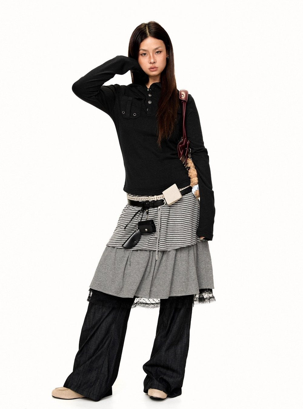 Hooded Button Top (2color)