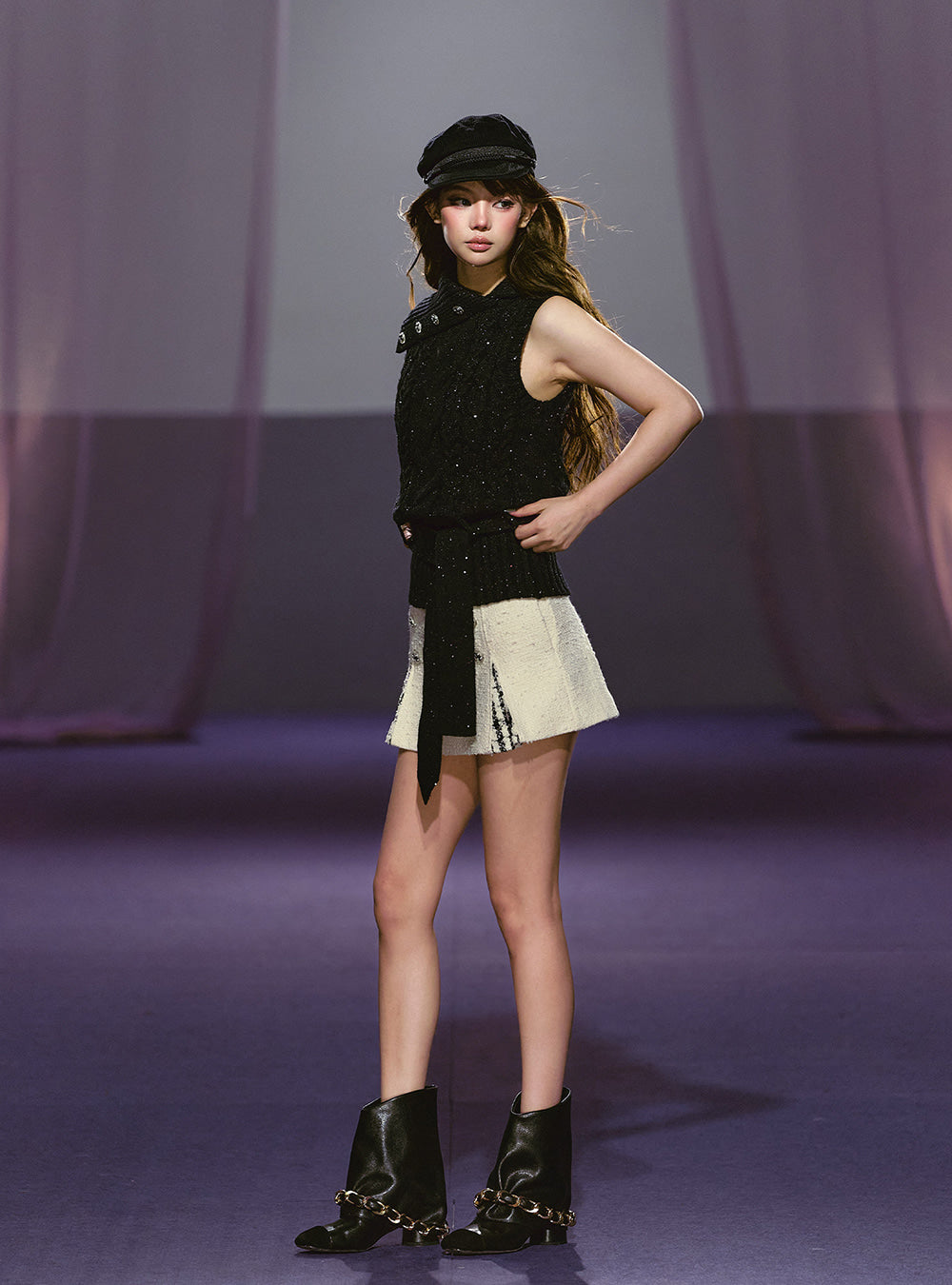 Grain Collar Sequin Knit Vest