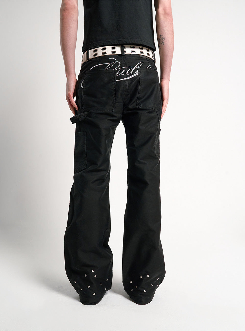Black Rivet Micro Flare Pants