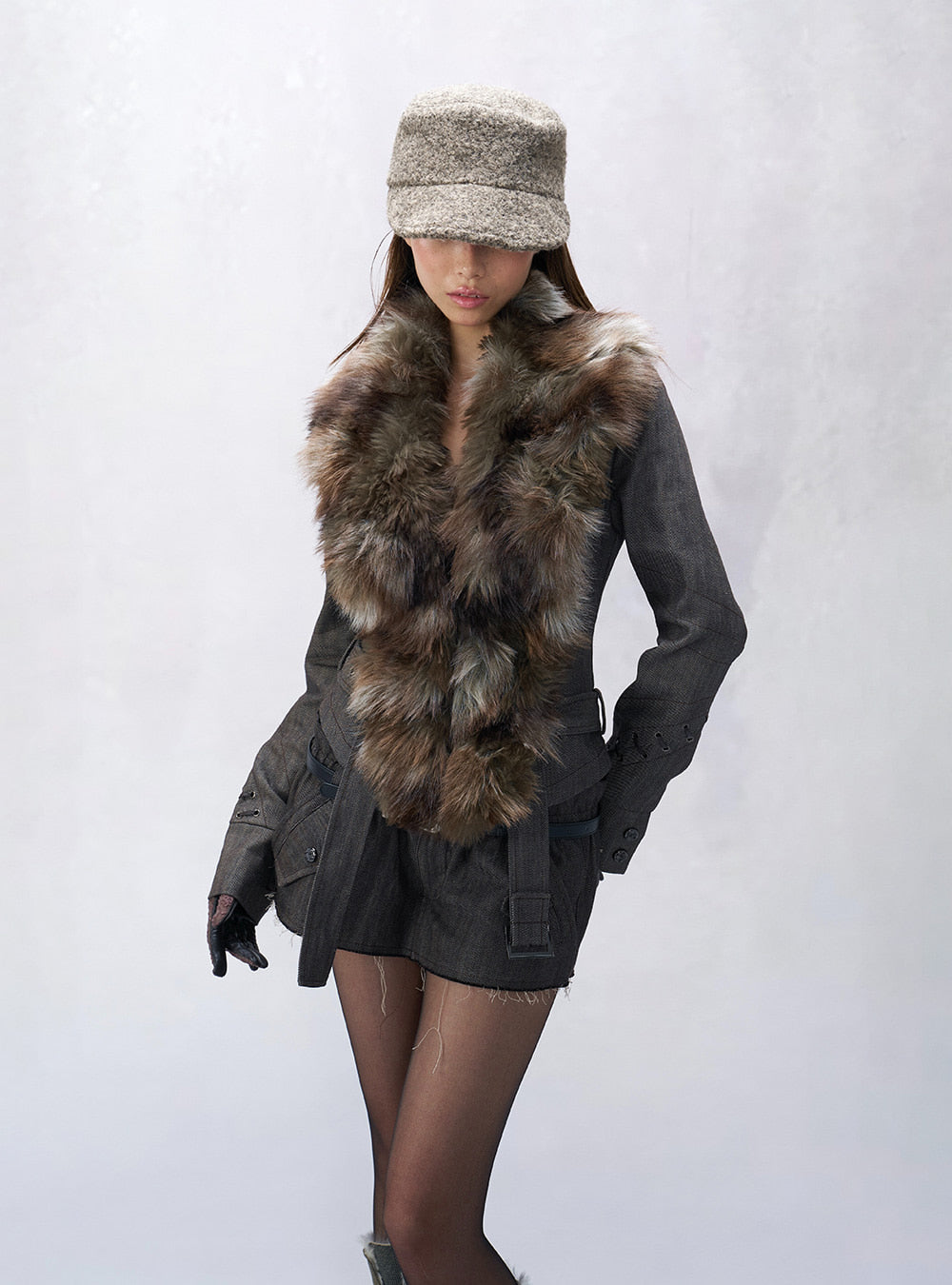 Vintage Two-Way Fur Denim Jacket