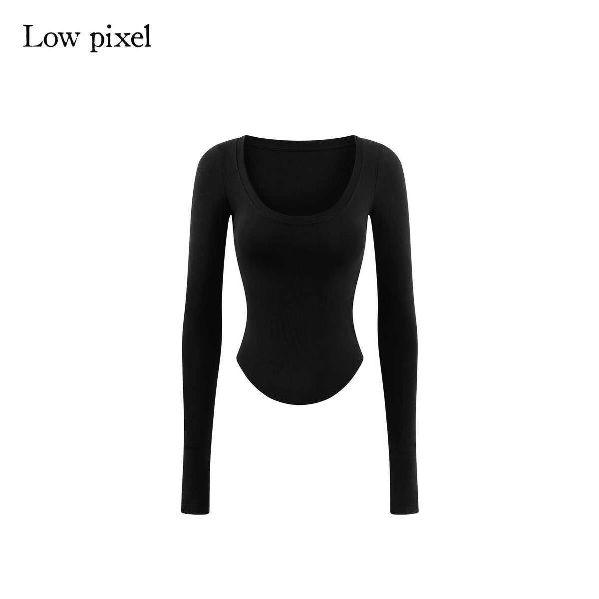 Breathable Lyocell Slim U Neck Black Casual Women Long Sleeve T-Shirts