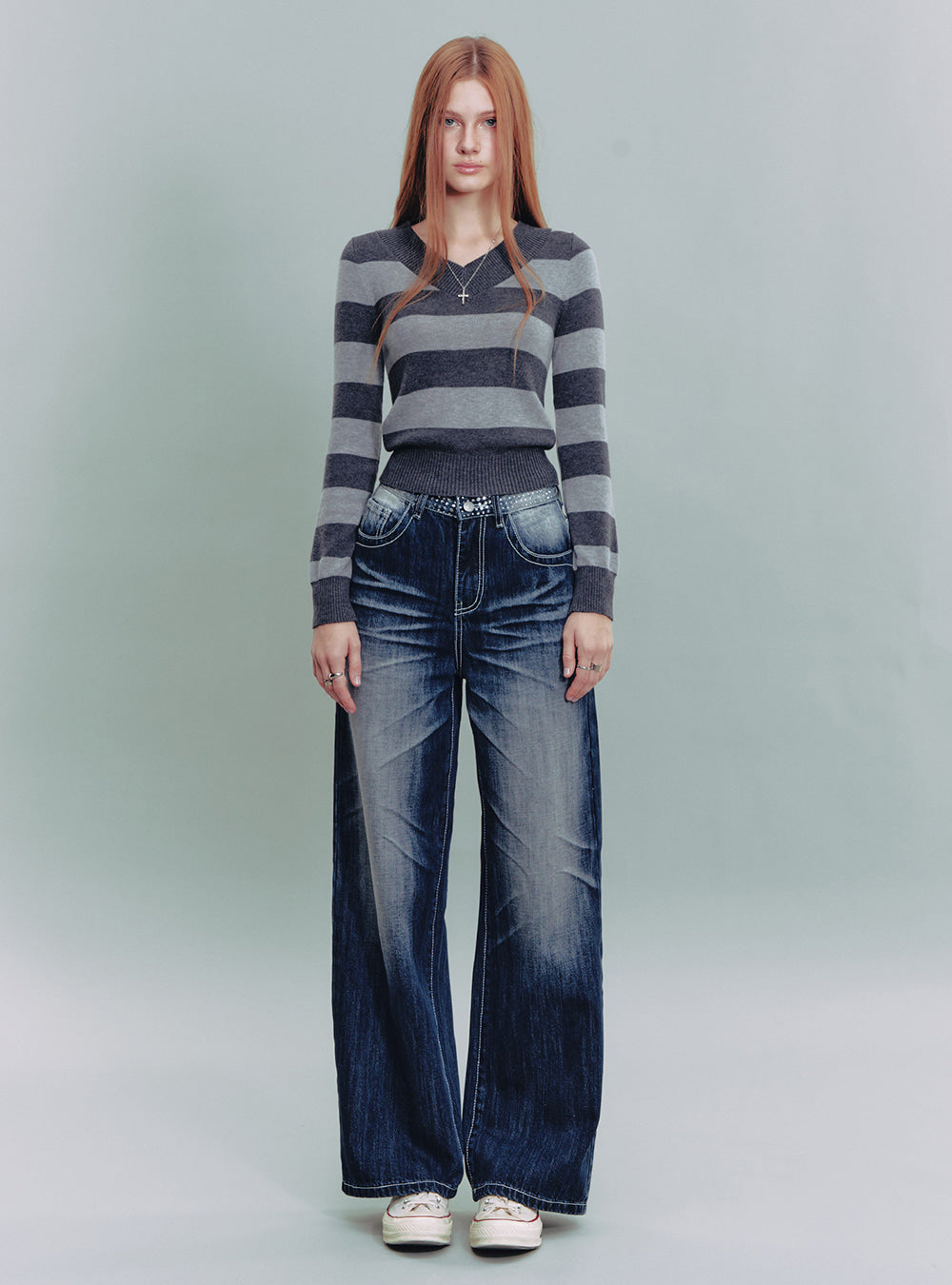 90s Studded Wide-Leg Denim Pants
