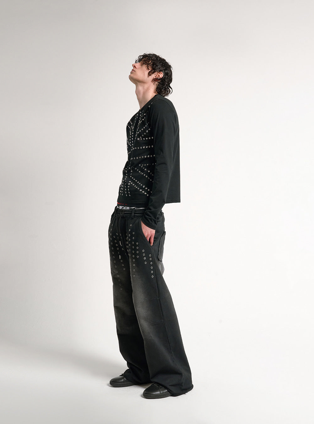 Silver Void Eyelet Baggy Pants