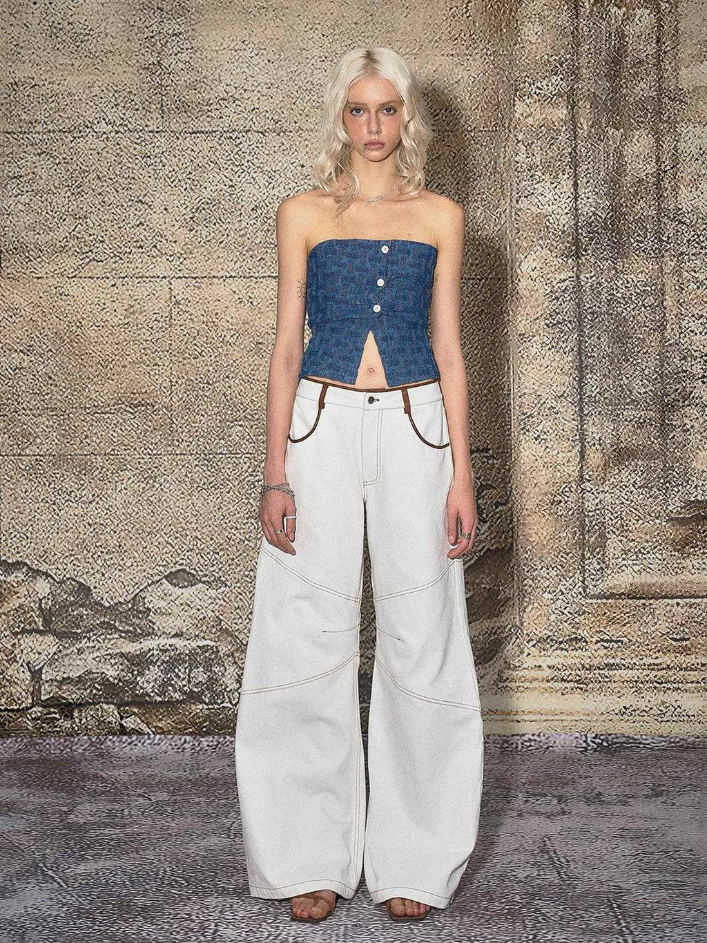 High Cotton Relaxed Distressed Low Rise White Denim Women Wide Leg Jeans