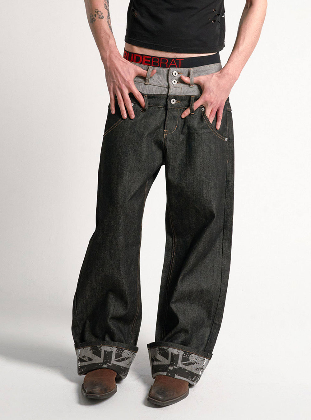 Dual Stud Raw Denim Pants