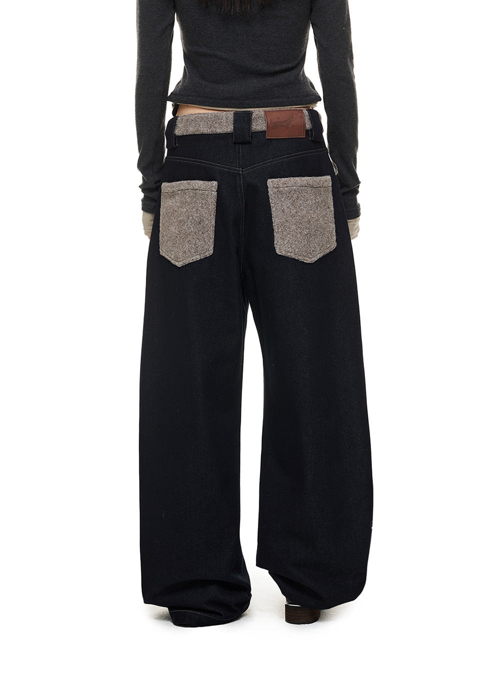 Curved Patch Fleece Denim Pants