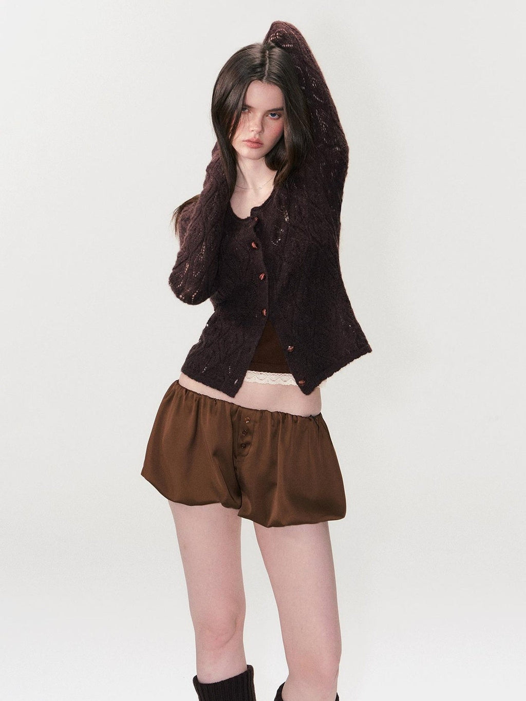 Alpaca Mohair Lightweight Diamond Cropped Button Front Women Knit Cardigans