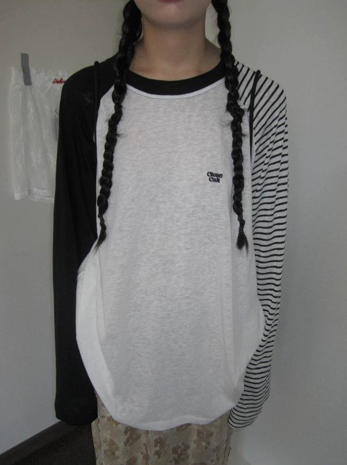 3months | SUMMER STRIPED T-SHIRT WITH SHEER SLEEVES【ID:TN00042】