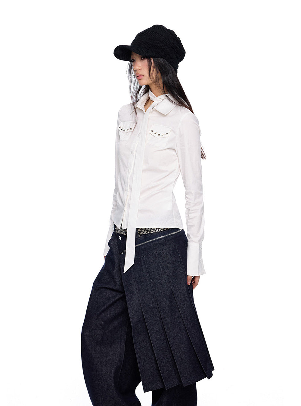 Stud Pocket Tie Shirt (2color)