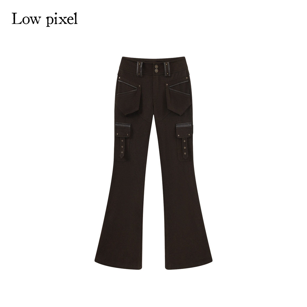Slim Low Rise Cotton Flare Street Style Zipper Brown Women Cargo Pants