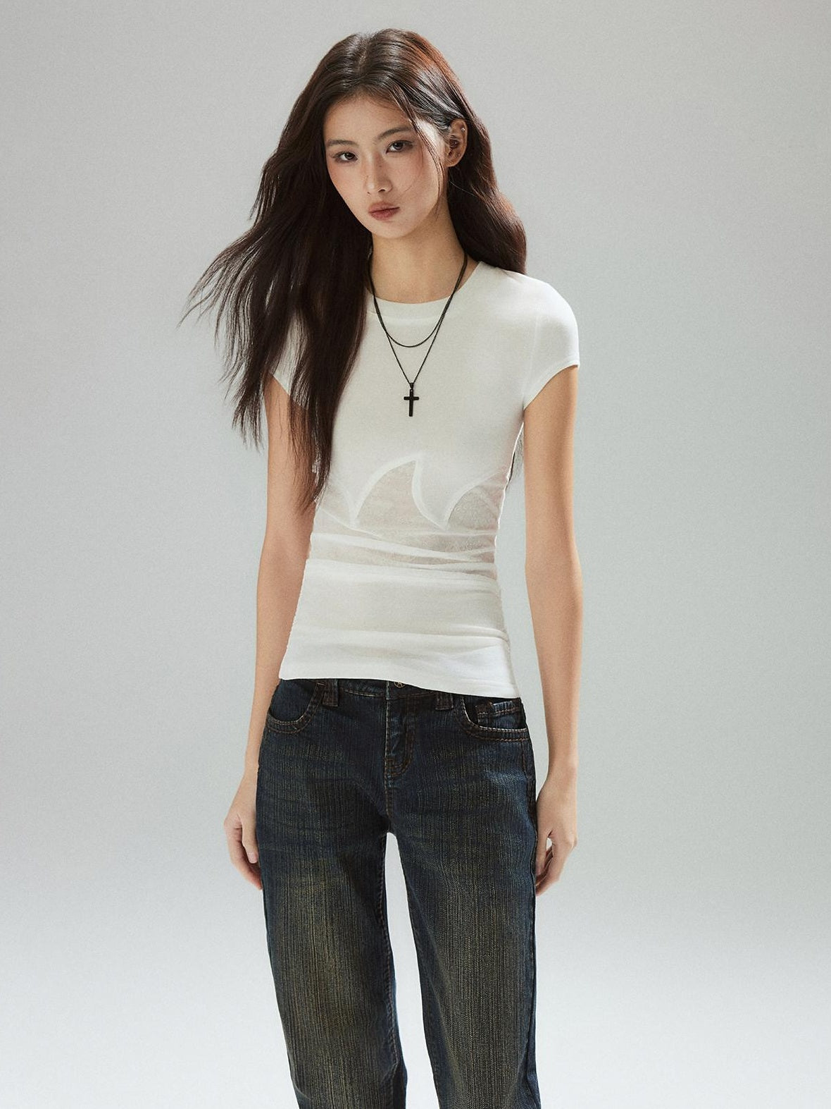 Lyocell Slim Street Patchwork For Women Round Neck Short Sleeve T-Shirts