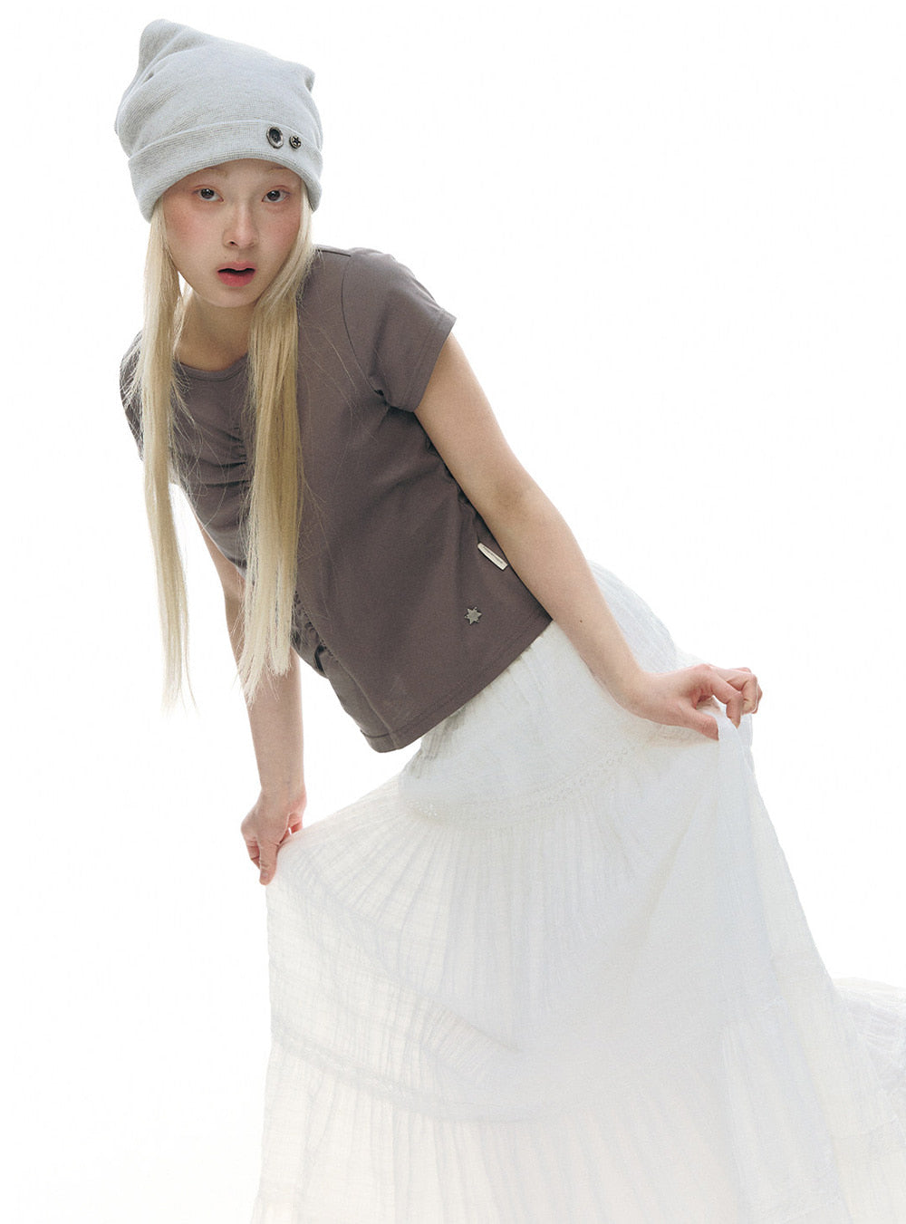 Vintage Lace Check Maxi Skirt (2color)