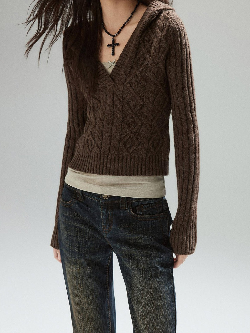 Wool Blend V-neck Slim Pullover Two Piece Cami Set Casual Sweaters