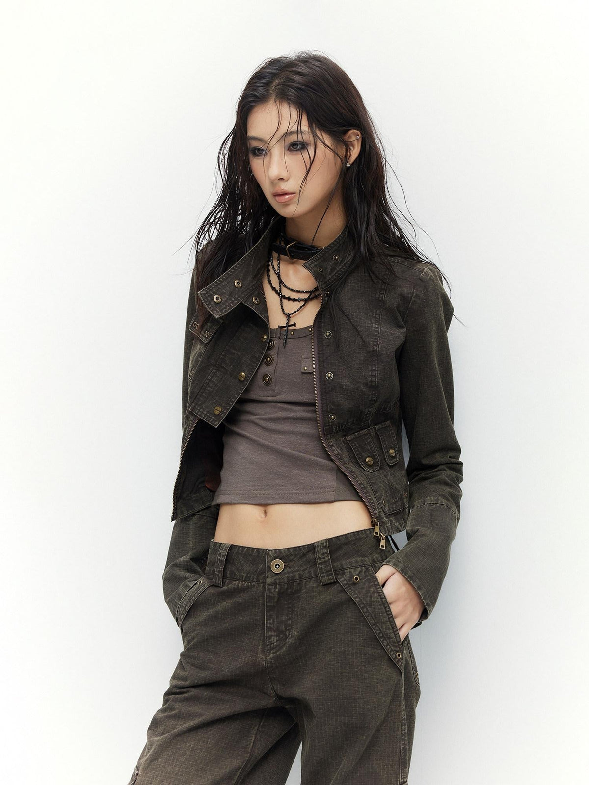 High Waist 100 Percent Cotton Vintage Slim Fit Women Coffee Brown Straight Pants
