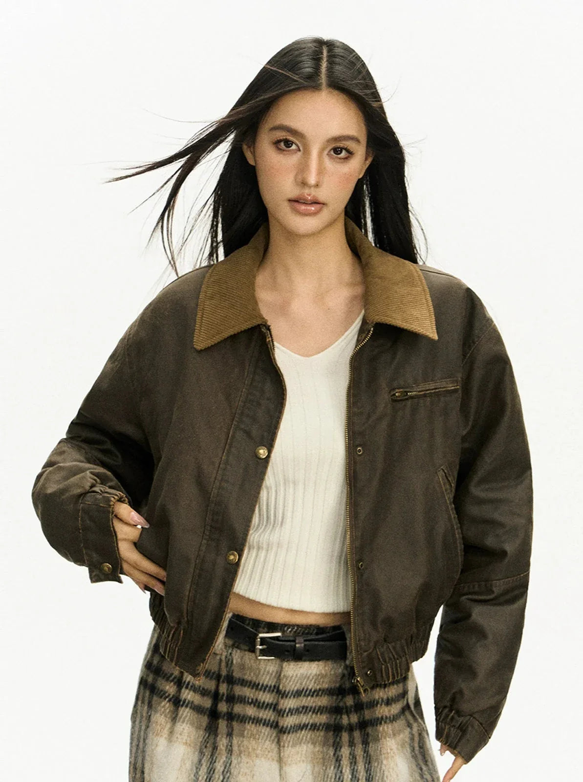 Vintage Corduroy Collar Bomber Jacket