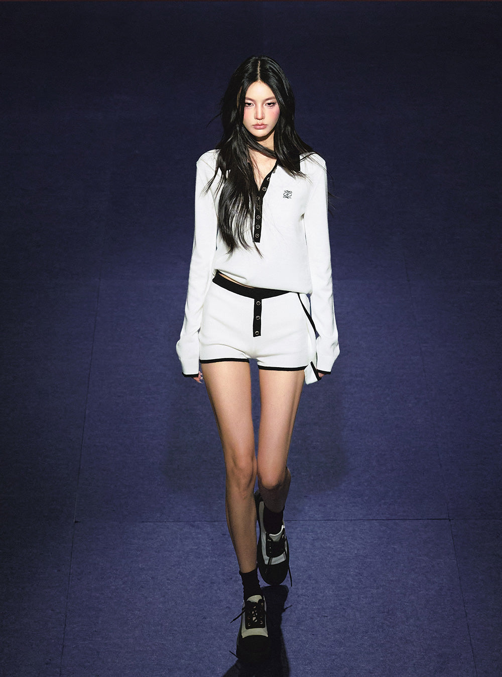 Contrast Trim Knit Polo Top & Shorts
