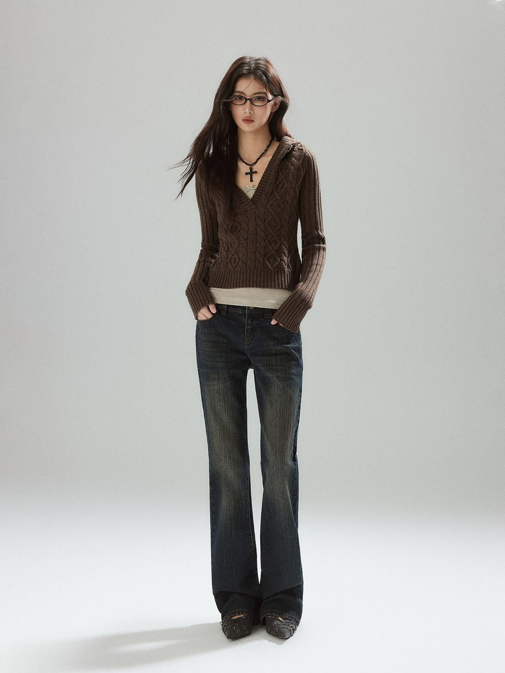 Wool Blend V-neck Slim Pullover Two Piece Cami Set Casual Sweaters