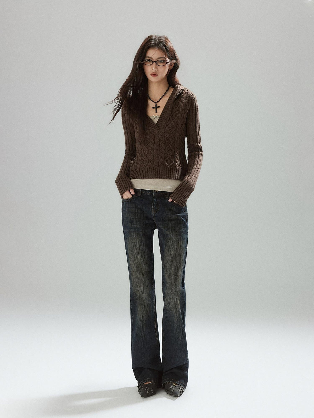 Wool Blend V-neck Slim Pullover Two Piece Cami Set Casual Sweaters