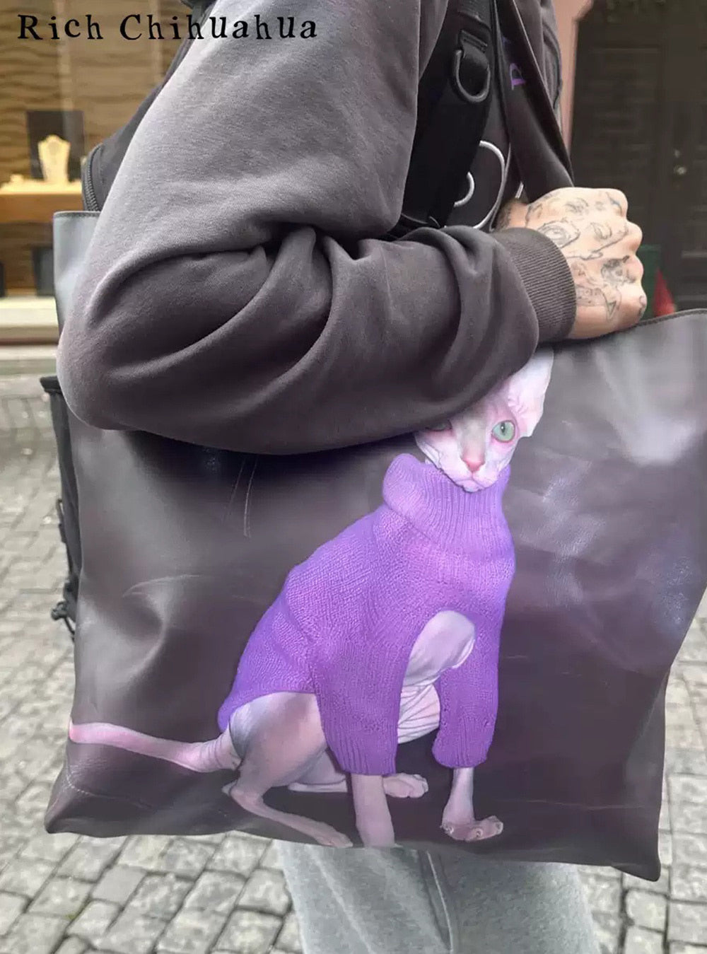 Dark Purple Cat Casual Tote Bag