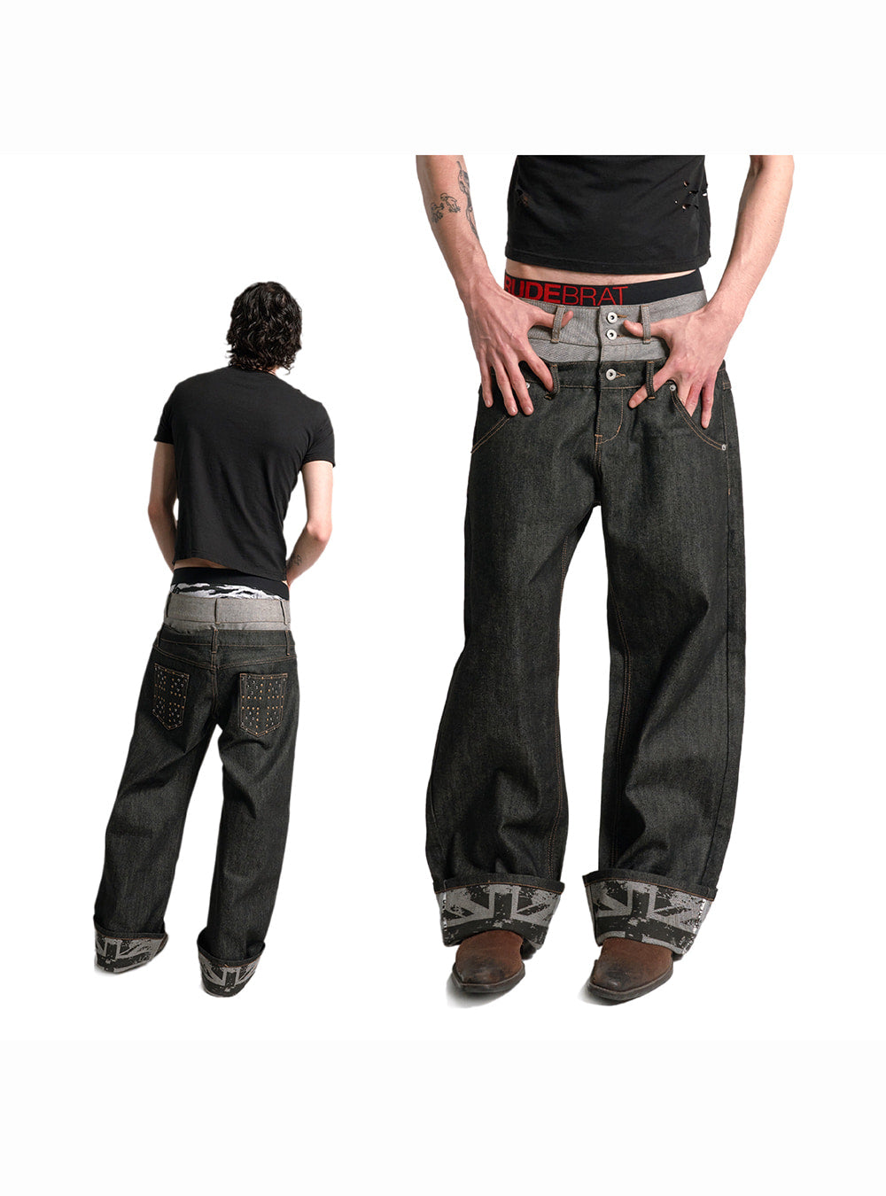 Dual Stud Raw Denim Pants