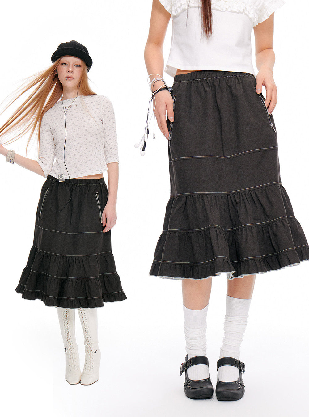 Velour Tiered Sculpture Skirt