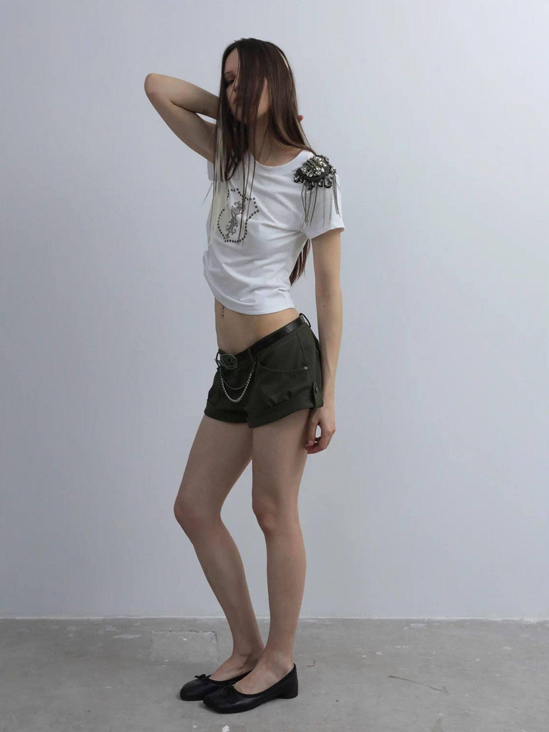 Cropped Hotfix Rhinestone Slim Fit Vintage Women'S Cotton Short Sleeve T-Shirts