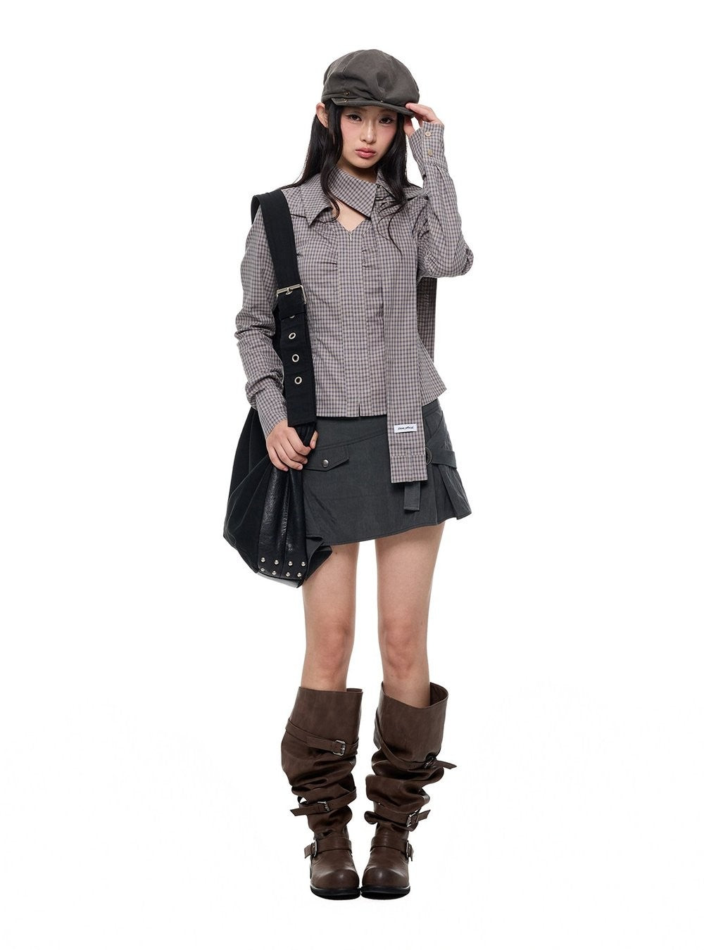 Autumn Plaid Scarf Shirt (2color)