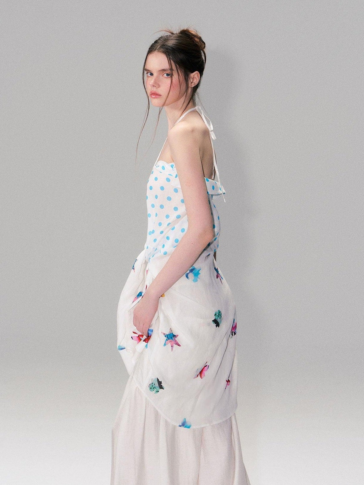 Soft Breathable Linen Blend Relaxed Drop Shoulder Polka Dot Long Sleeve Shirts