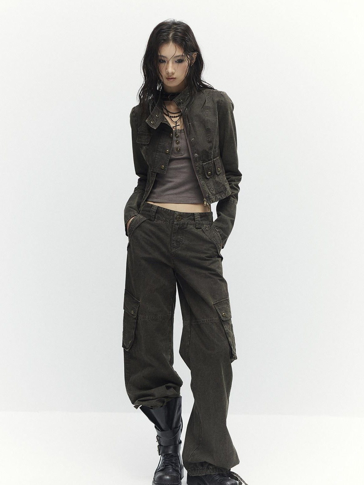 High Waist 100 Percent Cotton Vintage Slim Fit Women Coffee Brown Straight Pants