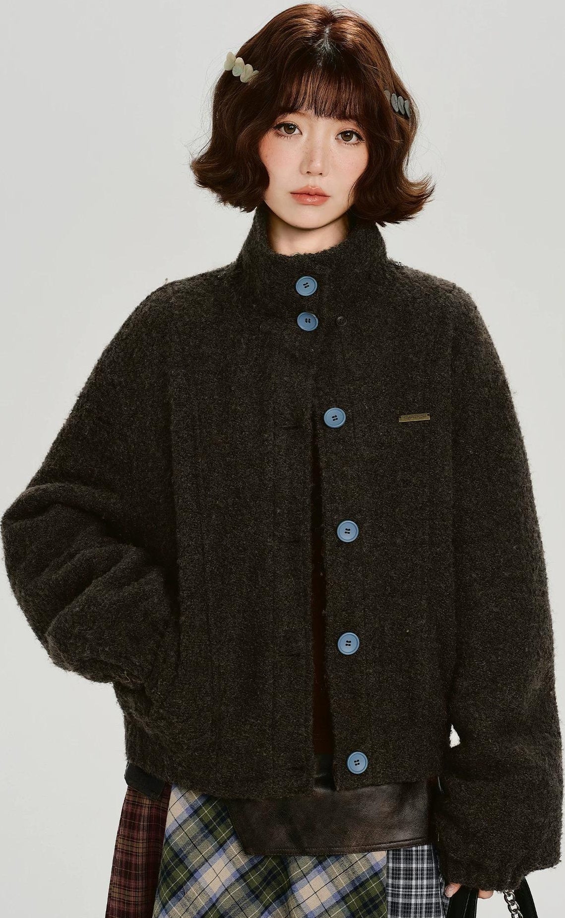 Girlyhalo |  RETRO FUR COLLAR TWEED JACKET【ID:TN00012】