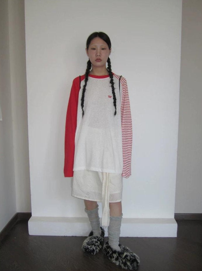 3months | SUMMER STRIPED T-SHIRT WITH SHEER SLEEVES【ID:TN00042】