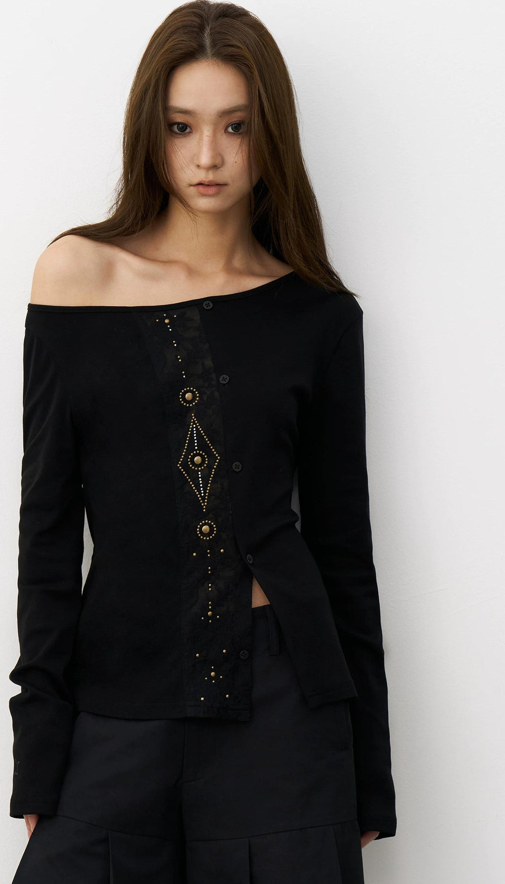THELIGHT | GEOMETRIC BEADED LONG SLEEVE T-SHIRT【ID:TN00100】