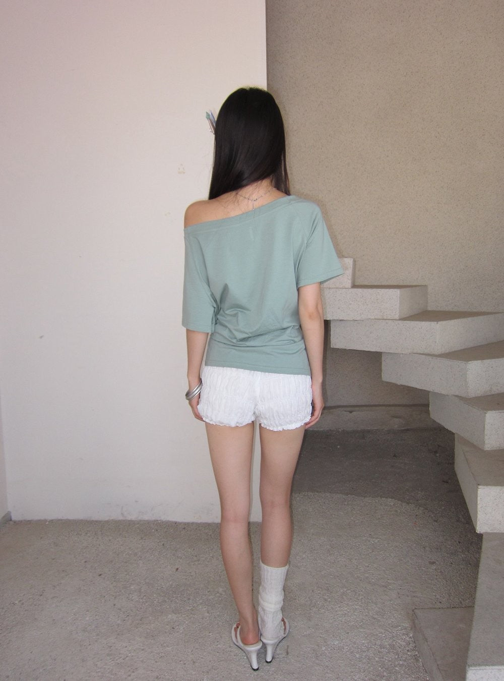 Mint Sequin Off Shoulder Top