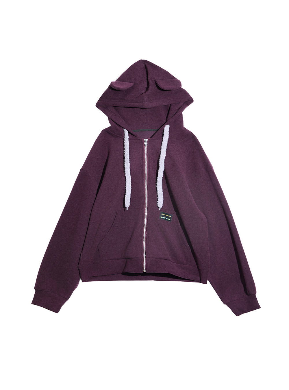 Cute Bear Ear Drawstring Hooded Zip-Up (2color)