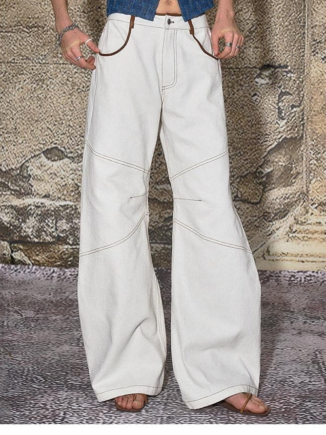High Cotton Relaxed Distressed Low Rise White Denim Women Wide Leg Jeans