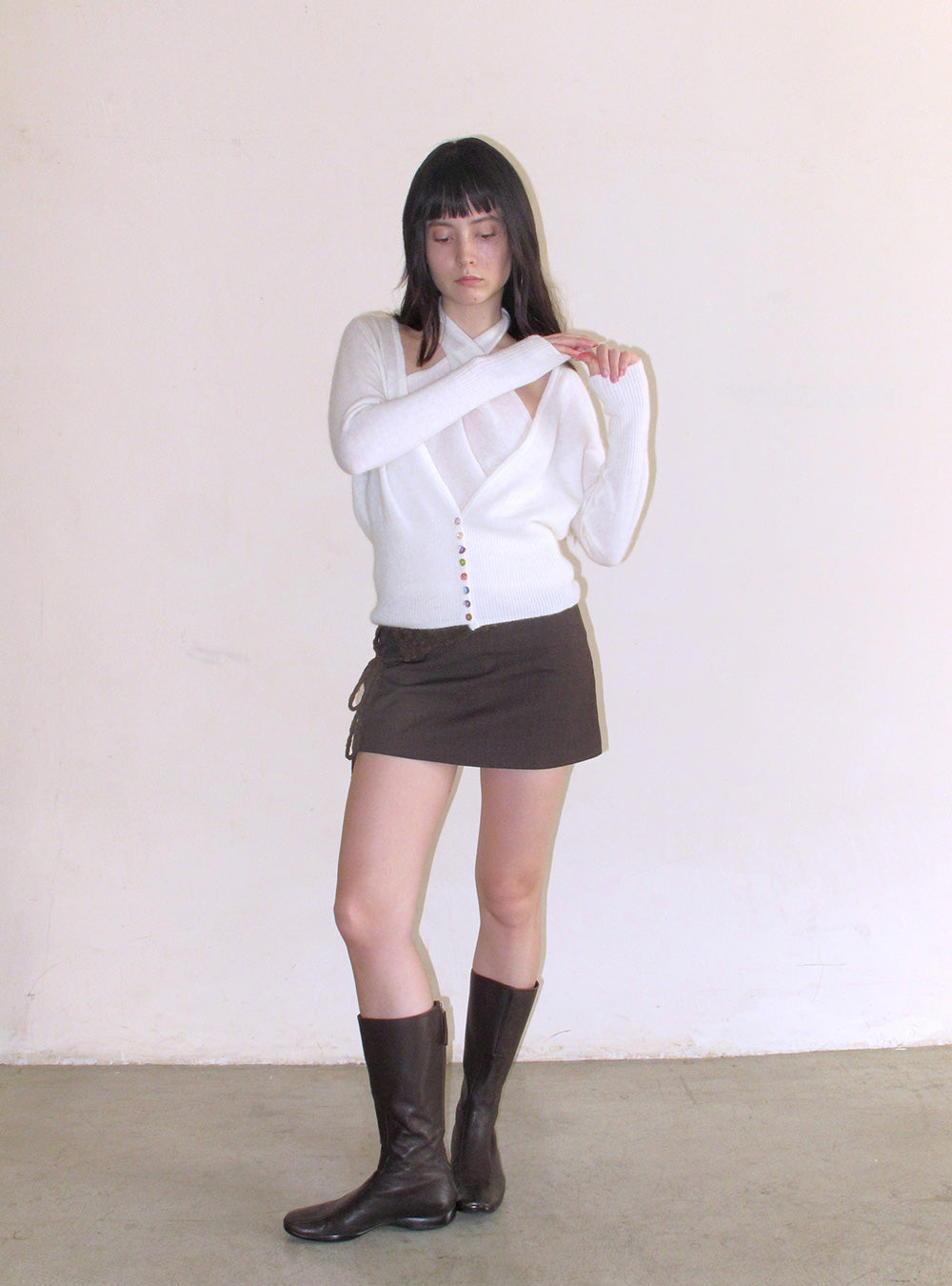 Alpaca White Knit Halter Vest & Cardigan