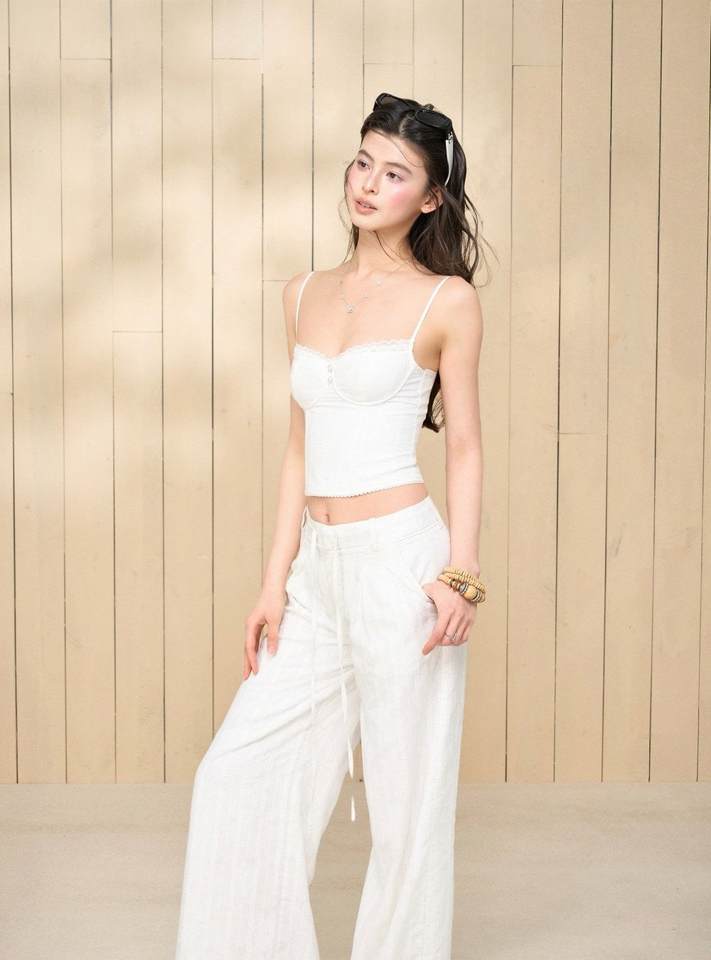 Jacquard Lace Shirt & Camisole & Pants (3Piece)