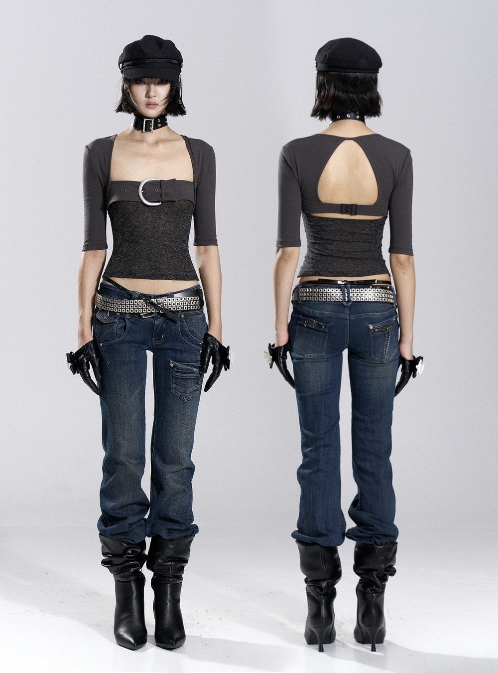 Patchwork Buckle Sleek Top