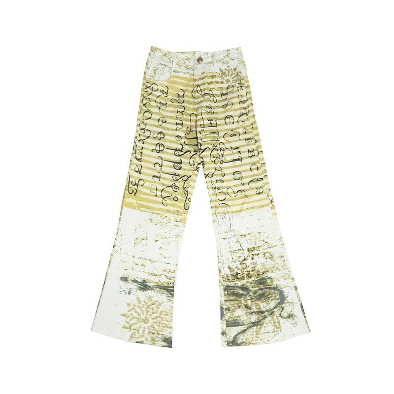 Original Printed Denim Micro Flare Natural Waist Unisex Stylish Flared Jeans
