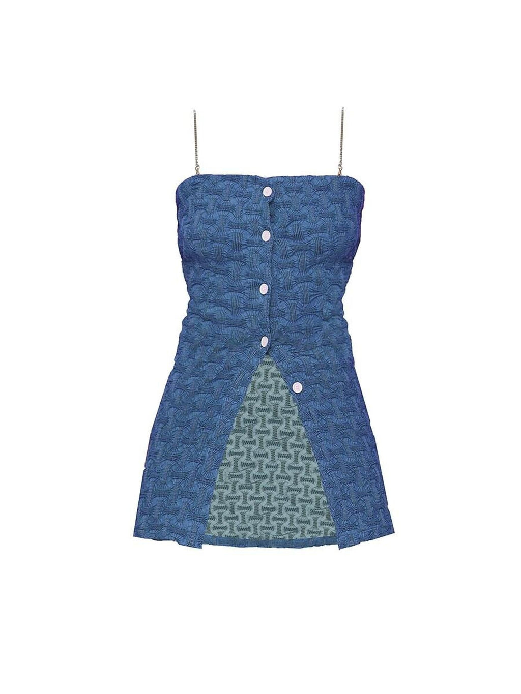 Chain Trim Ruched Button 3D Accent Slim Fit Cotton Blend Women Blue Camisoles