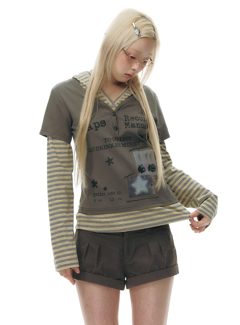 Khaki Green Pleated Low Shorts