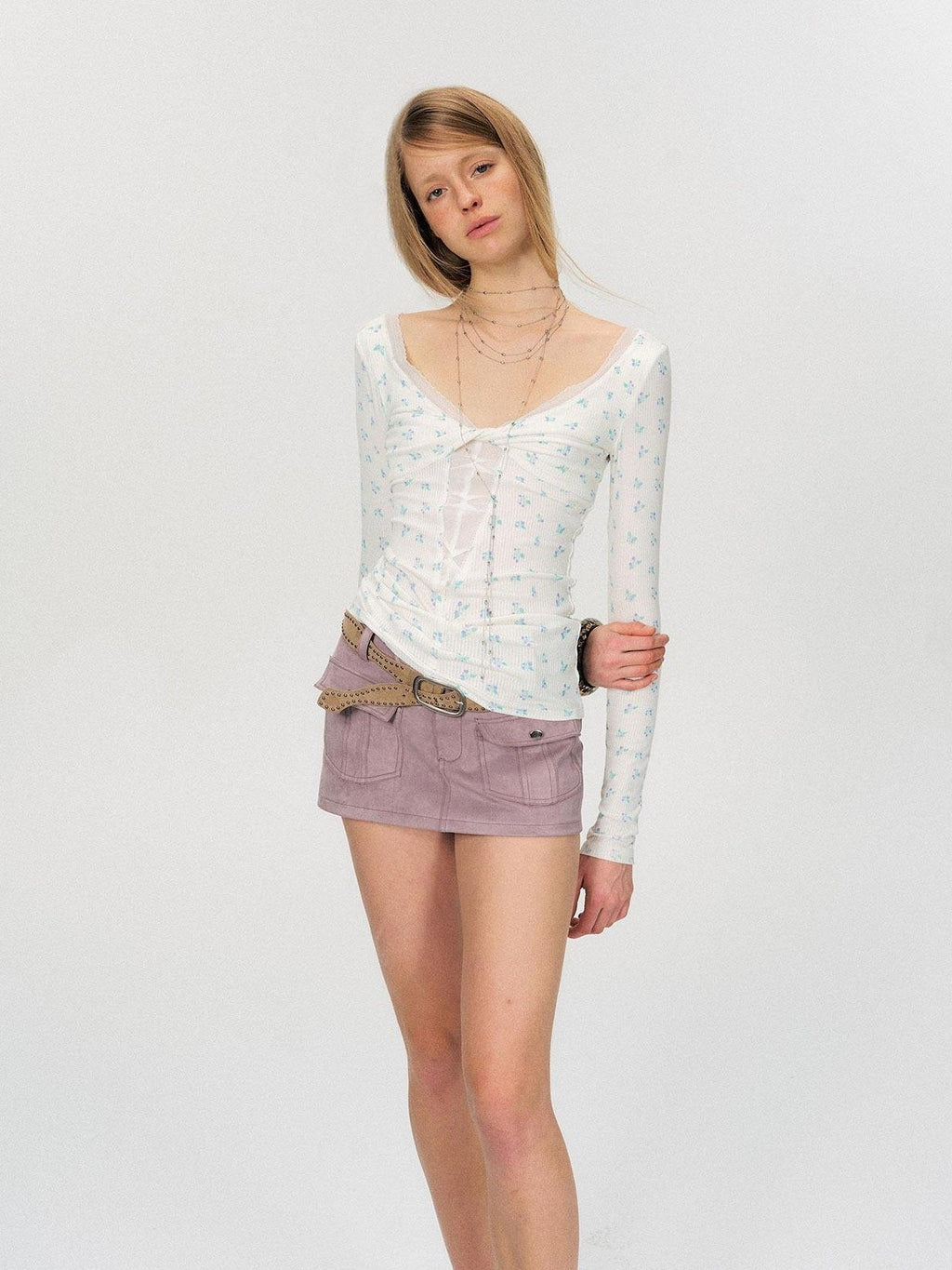 Sexy Mesh Floral Spliced Fitted Womens Stretch Long Sleeve Crop Tops
