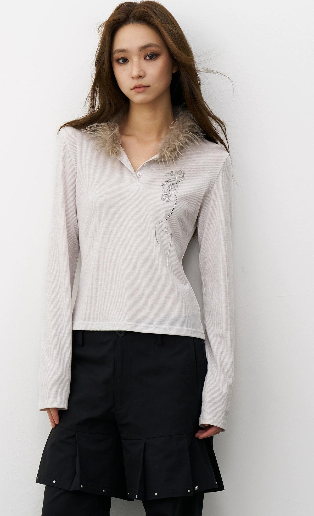 THELIGHT | VINTAGE HENLEY COLLAR TOP【ID:TN00103】